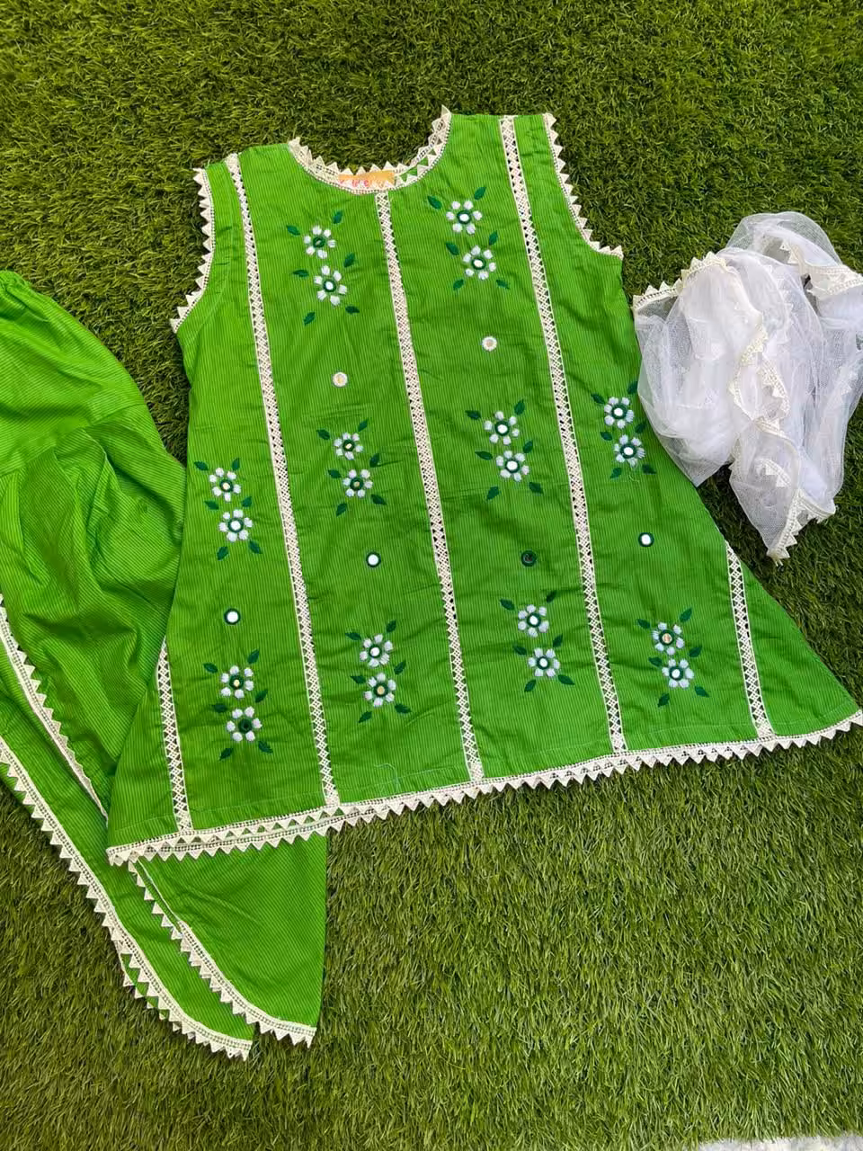 green & white 14th august outfits for your infant girl